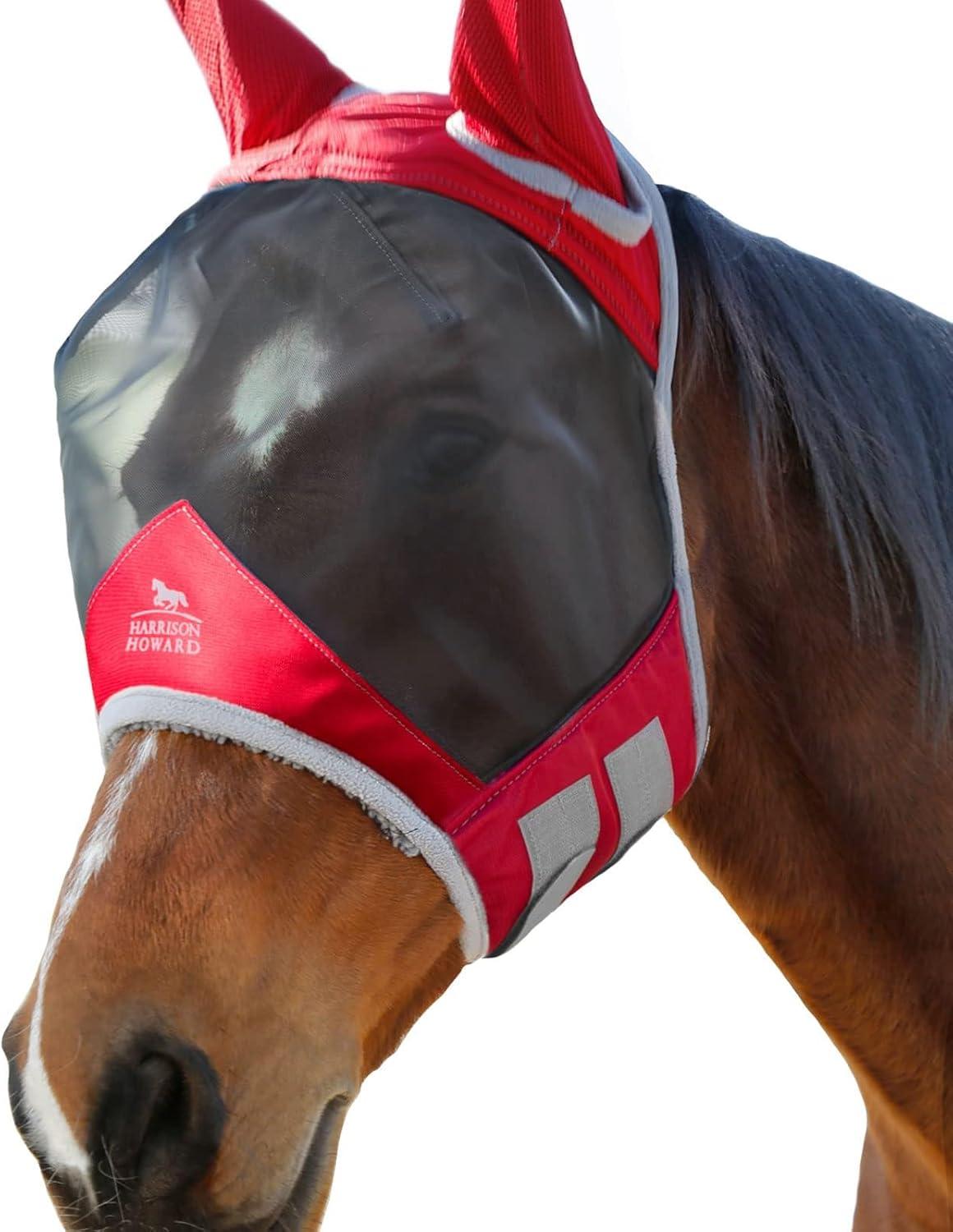 imageHarrison Howard CareMaster Pro Luminous Fine Mesh UVproof Fleece Padding Fly Mask Half Face Flamingo L Full SizeRed