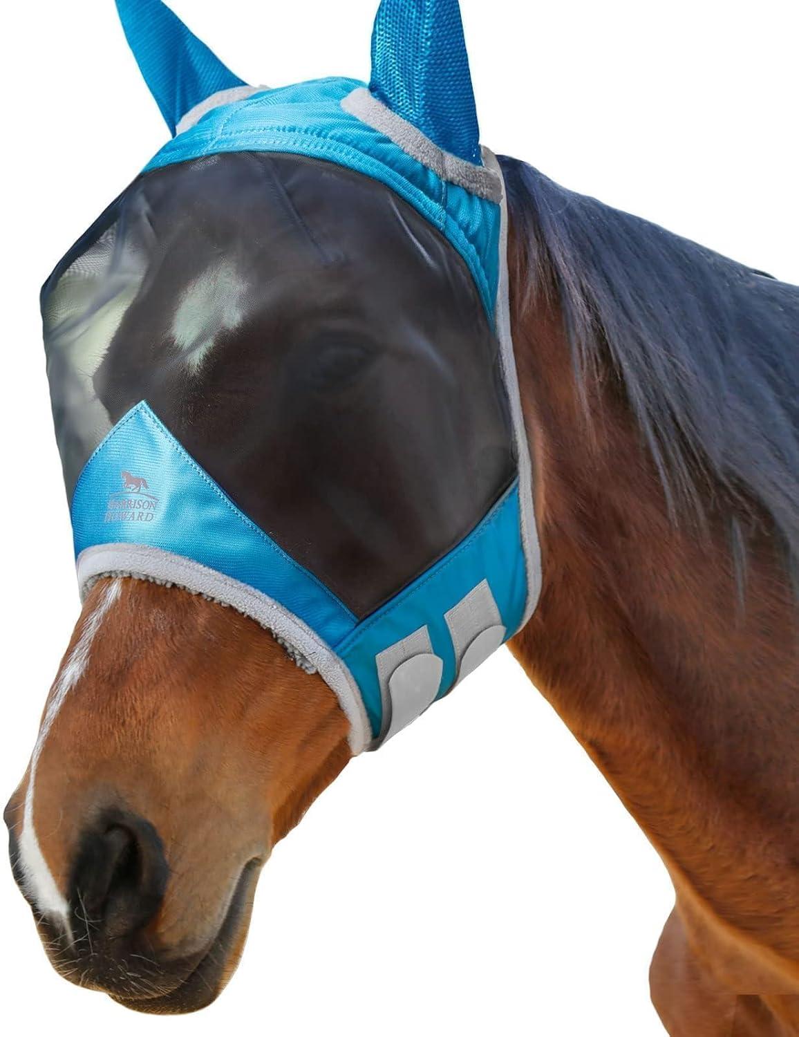 imageHarrison Howard CareMaster Pro Luminous Fine Mesh UVproof Fleece Padding Fly Mask Half Face Flamingo L Full SizeSky Blue