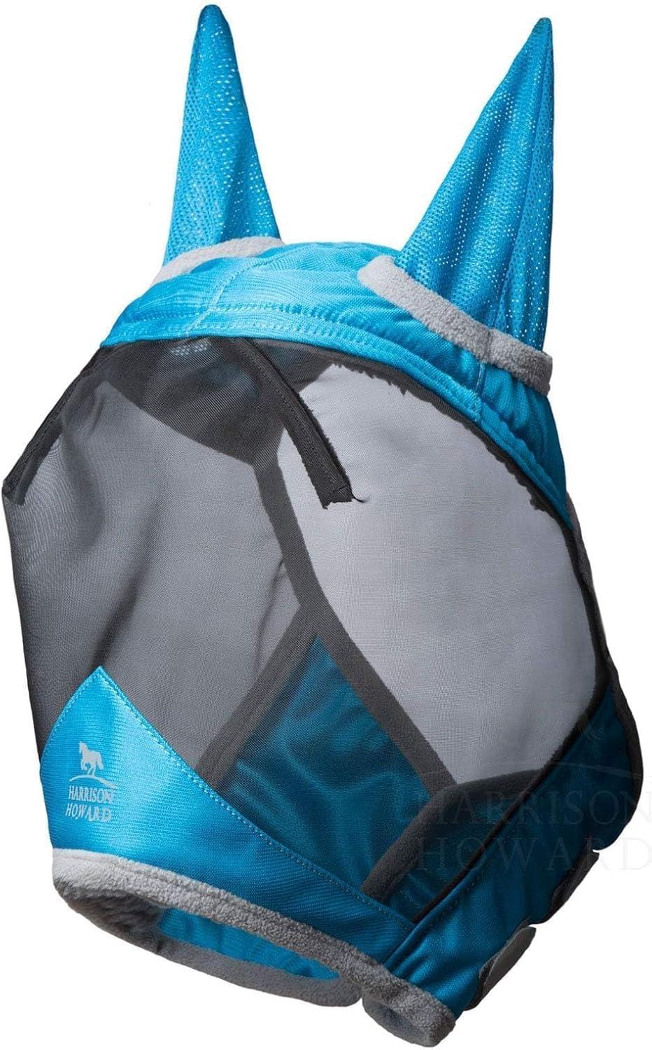 imageHarrison Howard CareMaster Pro Luminous Fine Mesh UVproof Fleece Padding Fly Mask Half Face Flamingo L Full SizeSky Blue