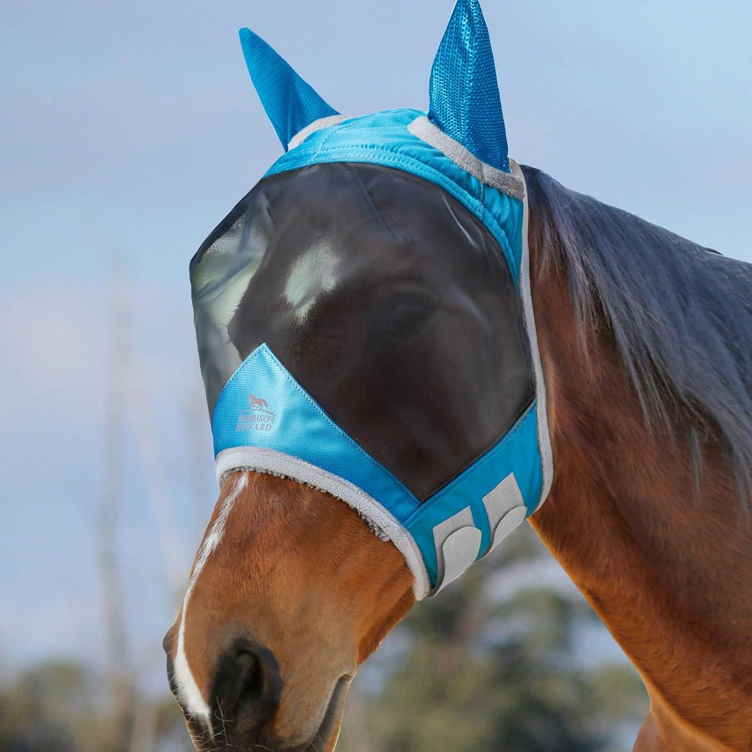 imageHarrison Howard CareMaster Pro Luminous Fine Mesh UVproof Fleece Padding Fly Mask Half Face Flamingo L Full SizeSky Blue