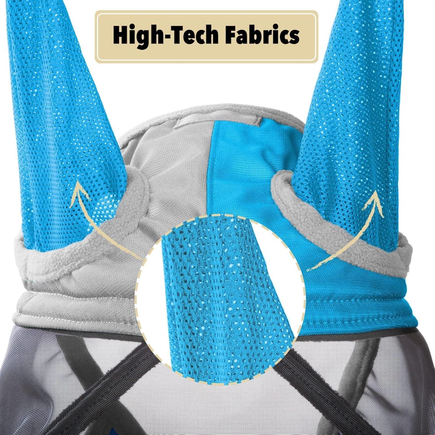 imageHarrison Howard CareMaster Pro Luminous Horse Fly Mask Large Eye Space Long Nose with Ears UV Protection for Horse Sky Blue L Full SizeAzure BlueSilver