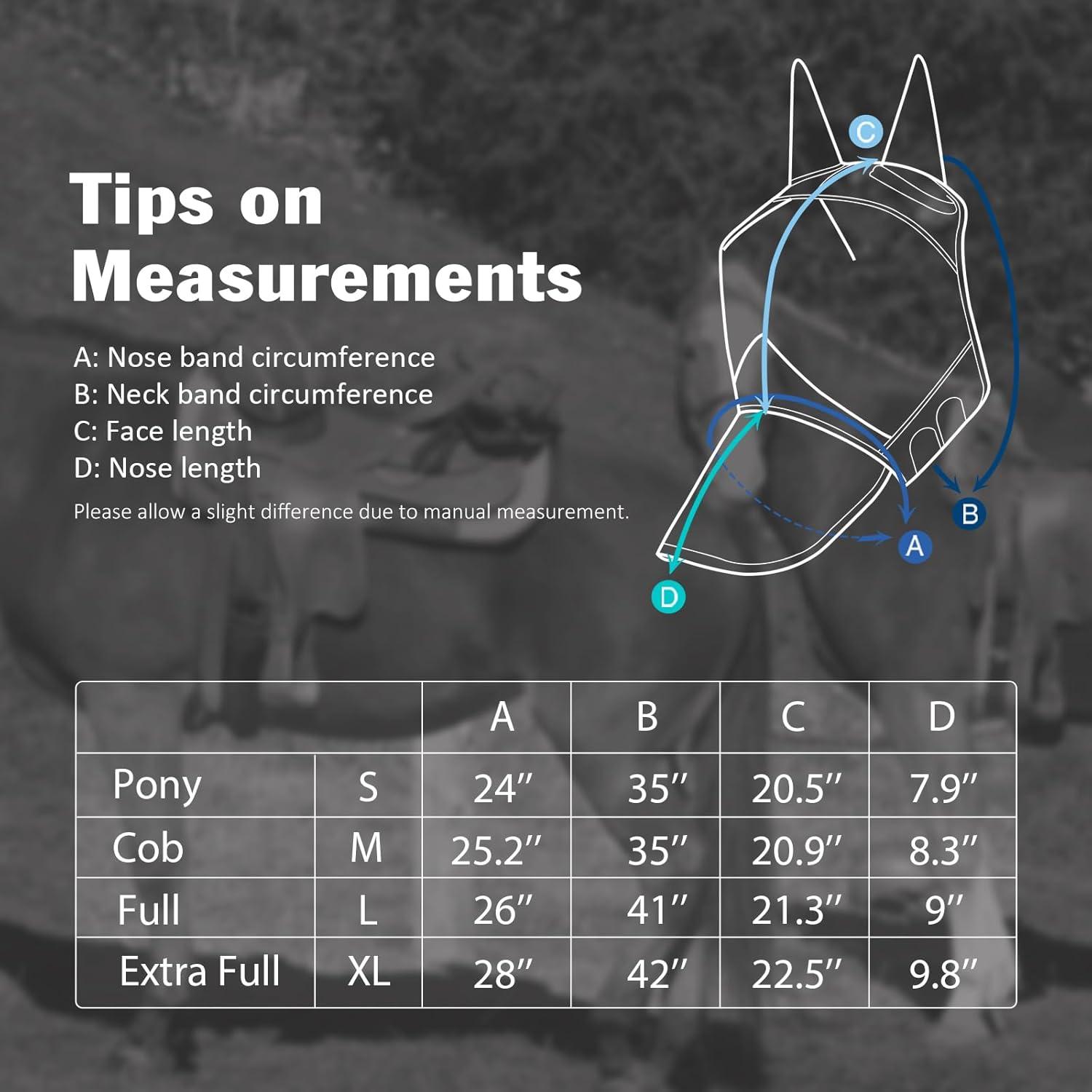 imageHarrison Howard CareMaster Pro Luminous Horse Fly Mask Large Eye Space Long Nose with Ears UV Protection for Horse Sky Blue L Full SizeAzure BlueSilver