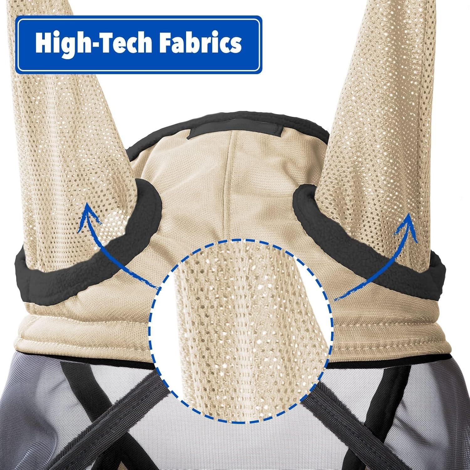 imageHarrison Howard CareMaster Pro Luminous Horse Fly Mask Large Eye Space Long Nose with Ears UV Protection for Horse Sky Blue L Full SizeLight Champagne