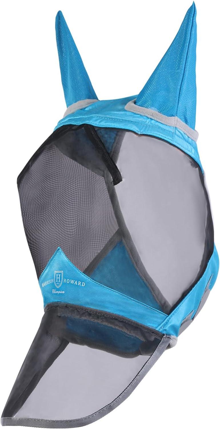 imageHarrison Howard CareMaster Pro Luminous Horse Fly Mask Large Eye Space Long Nose with Ears UV Protection for Horse Sky Blue L Full SizeSky Blue
