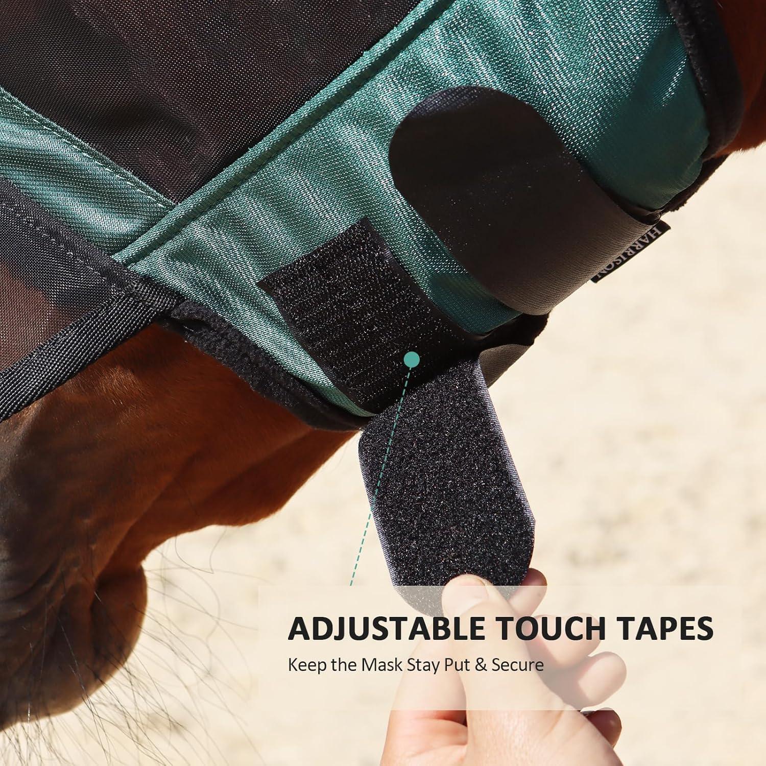 imageHarrison Howard Pro Luminous Horse Full Face Fly Mask Large Eye Space Long Nose with Ears UV Protection for Horse Coral Orange MHunter Green