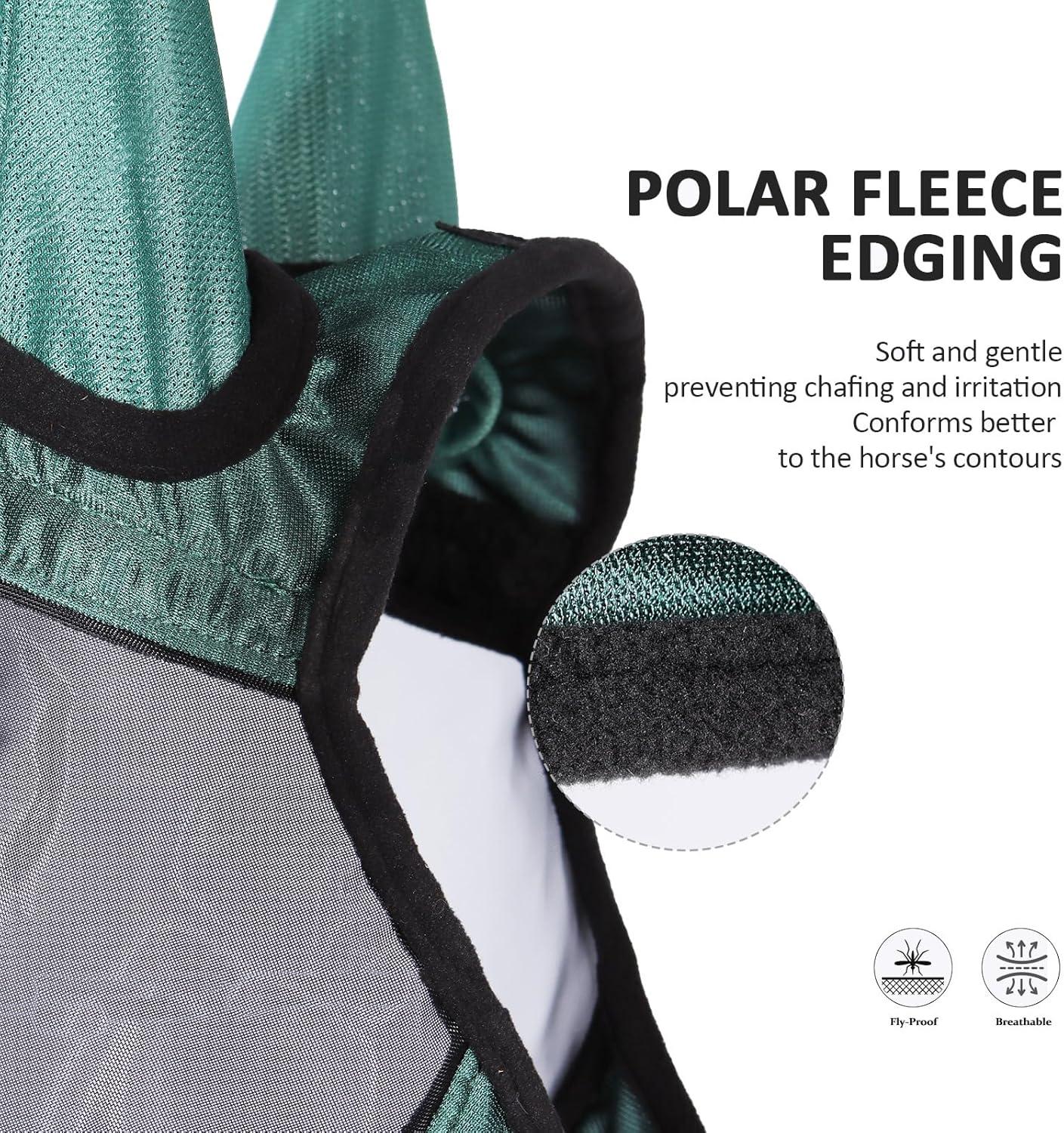 imageHarrison Howard Pro Luminous Horse Full Face Fly Mask Large Eye Space Long Nose with Ears UV Protection for Horse Coral Orange MHunter Green