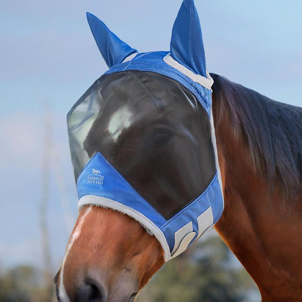imageHarrison Howard CareMaster Pro Luminous Fine Mesh UVproof Fleece Padding Fly Mask Half Face Flamingo L Full SizeRoyal Blue