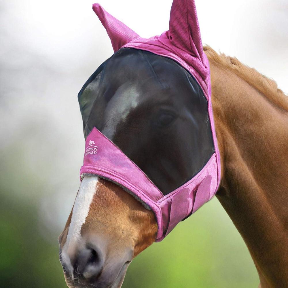 imageHarrison Howard CareMaster Pro Luminous Horse Fly Mask Standard with Ears UV Protection for Horse Flamingo XL Extra FullLight Pink
