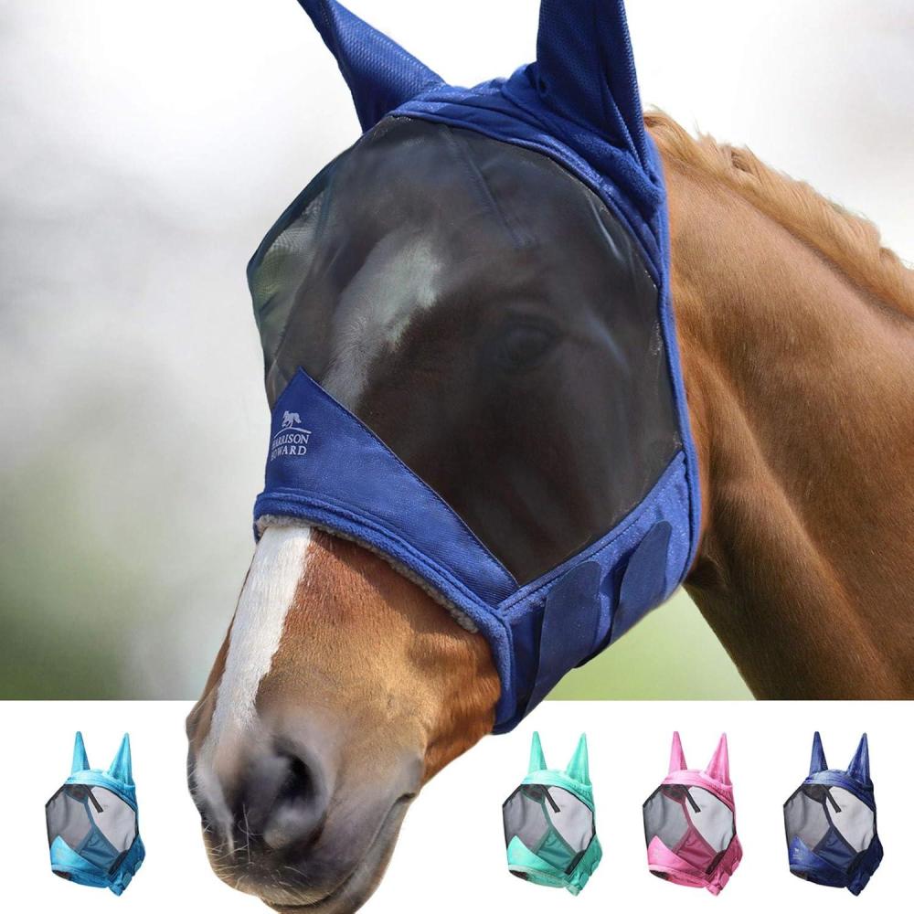 imageHarrison Howard CareMaster Pro Luminous Horse Fly Mask Standard with Ears UV Protection for Horse Flamingo XL Extra FullNavy