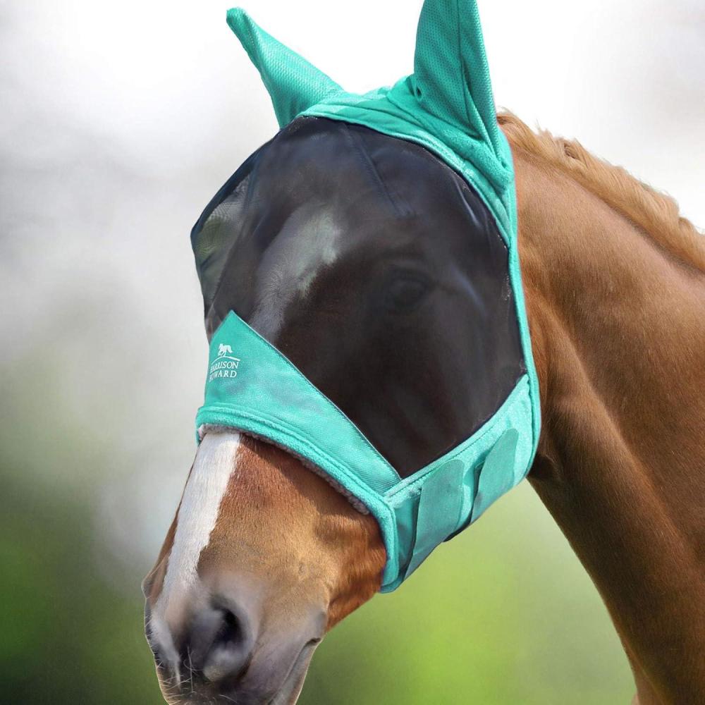 imageHarrison Howard CareMaster Pro Luminous Horse Fly Mask Standard with Ears UV Protection for Horse Flamingo XL Extra FullSummer Mint