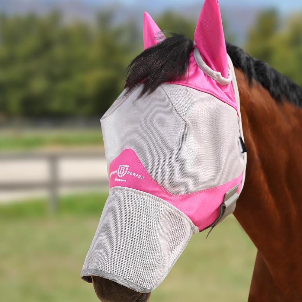 imageHarrison Howard Full Face Horse Fly Mask UV Protection and Breathable for Equine Use Comfortable Magenta S
