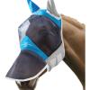 Harrison Howard CareMaster Pro Luminous Horse Fly Mask Large Eye Space Long Nose with Ears UV Protection for Horse Sky Blue L Full Size(Azure Blue/Silver)