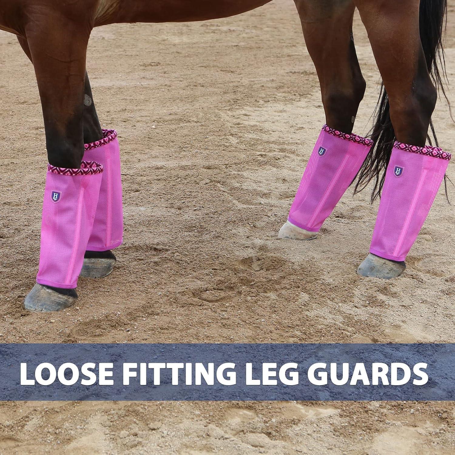imageFine Mesh Fly Boots Loose Fitting ampamp NonSlip Horse Fly Leggings Fleece Air Flow Set of 4Hot Fuchsia