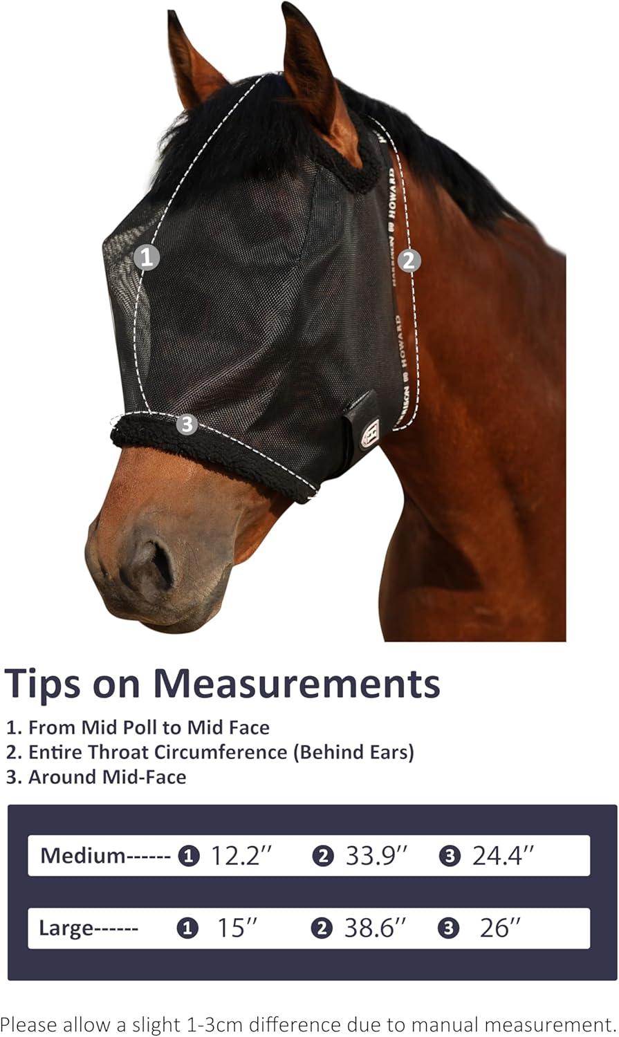 imageHarrison Howard All Round Mesh Horse Fly Mask UV Protective with Fleece Padded Edging Vibrant Orange LBlack