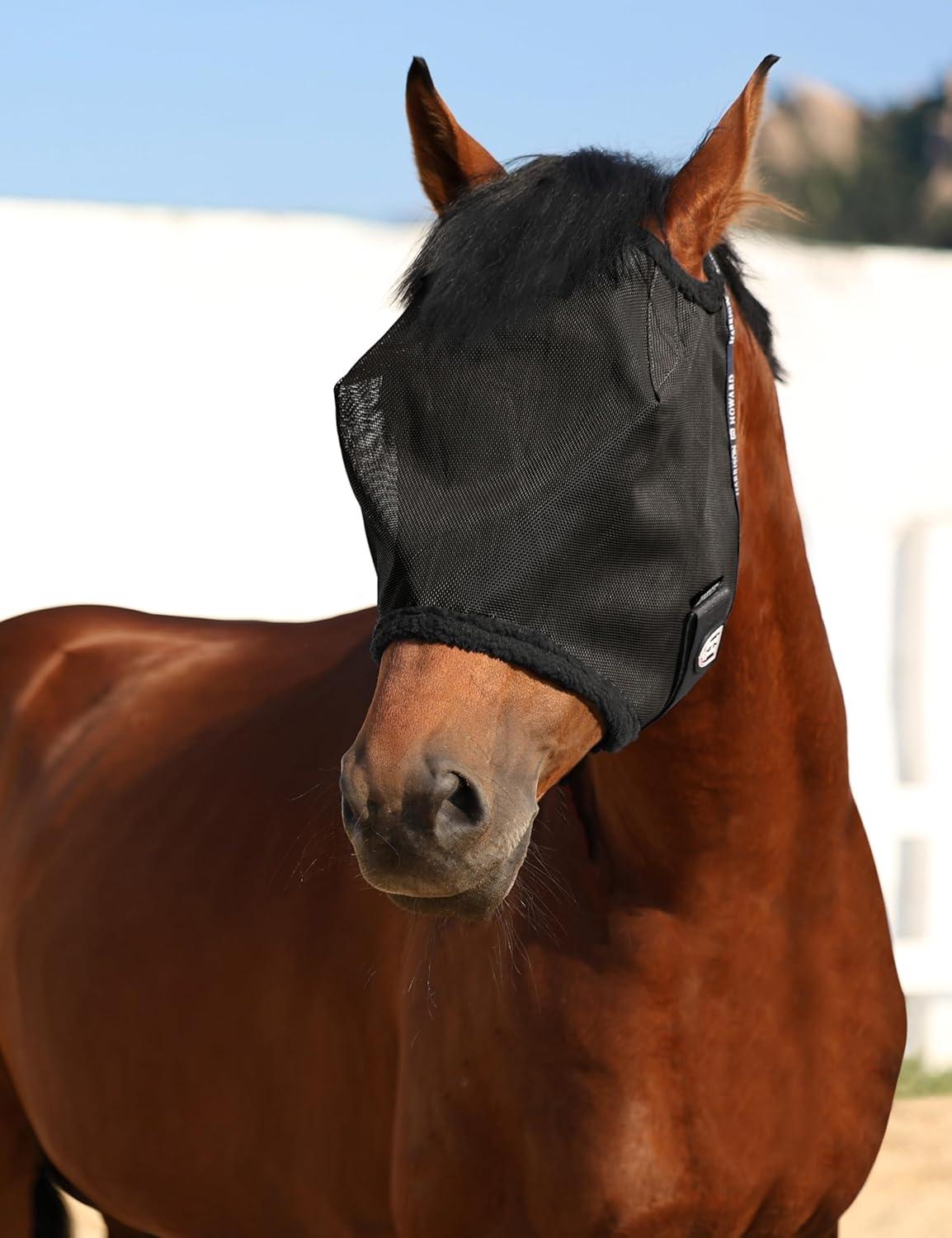 imageHarrison Howard All Round Mesh Horse Fly Mask UV Protective with Fleece Padded Edging Vibrant Orange LBlack