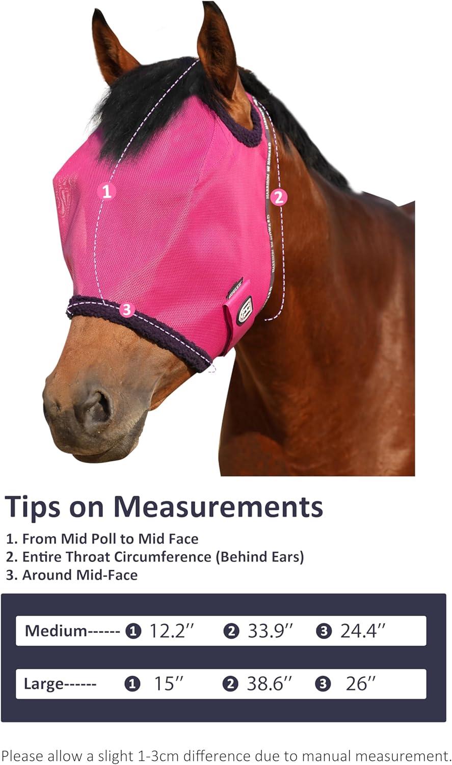 imageHarrison Howard All Round Mesh Horse Fly Mask UV Protective with Fleece Padded Edging Vibrant Orange LMagenta