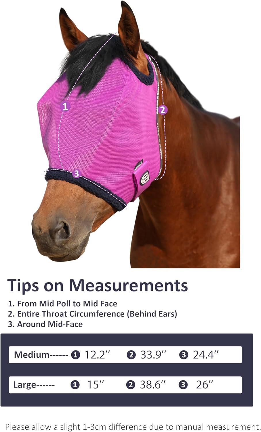 imageHarrison Howard All Round Mesh Horse Fly Mask UV Protective with Fleece Padded Edging Vibrant Orange LPurple