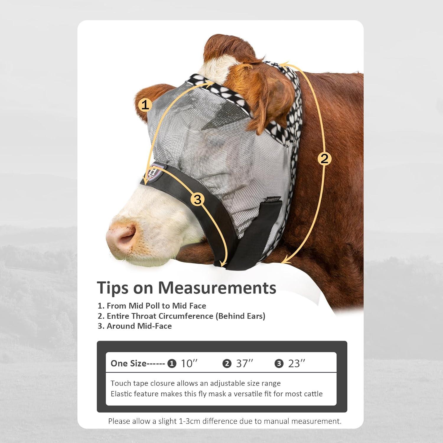 imageHarrison Howard Cattle Livestock Fly Mask Breathable Mesh Padded Edging with Fun Patterns Large Spacing Forelock Opening Design Adjustable Fit for Cattle BlackLight Grey