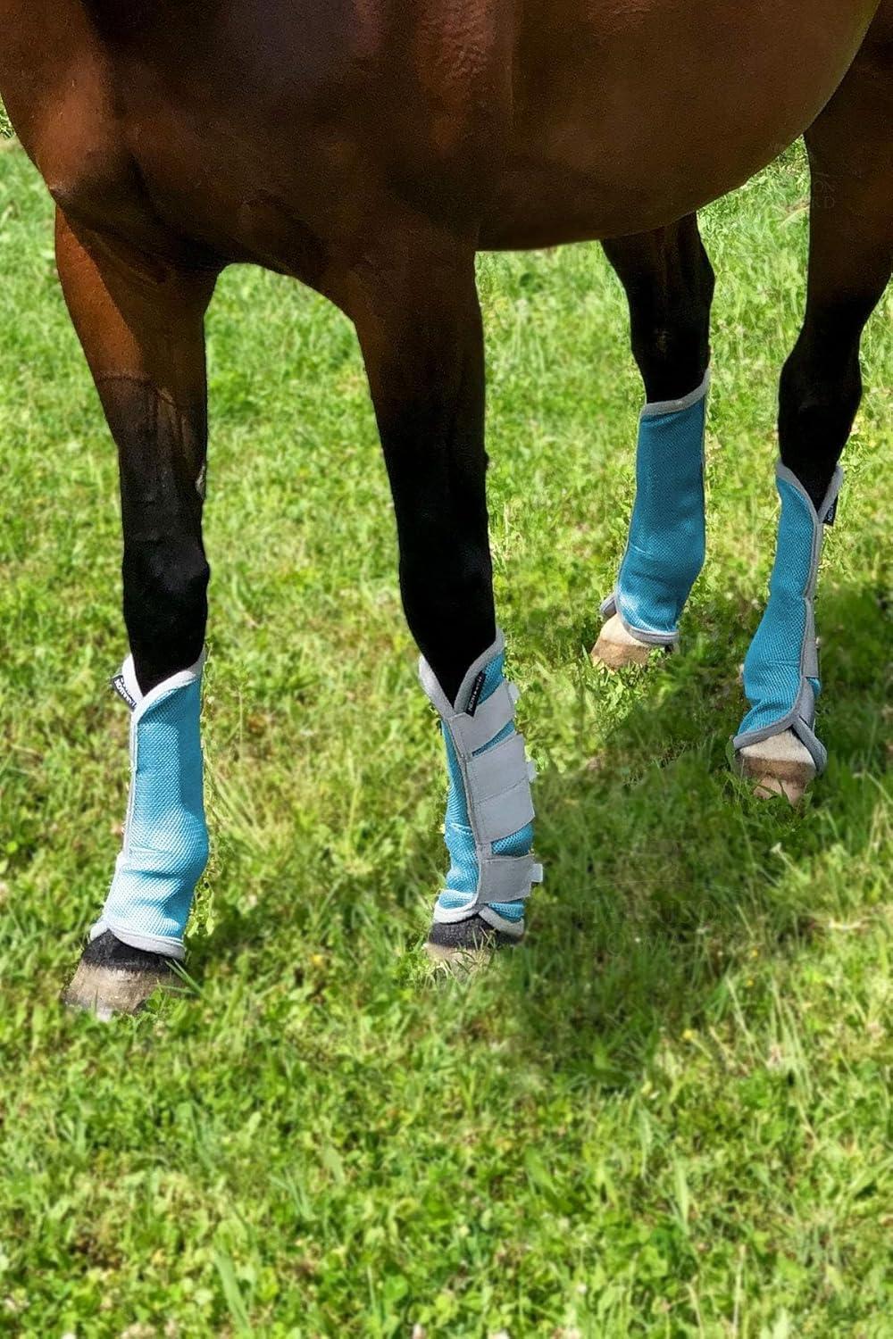 imageHarrison Howard Horse Fly Boots Leg Guards Fly Boots Protection Set of 4 Aqua Medium CobVoodoo Blue