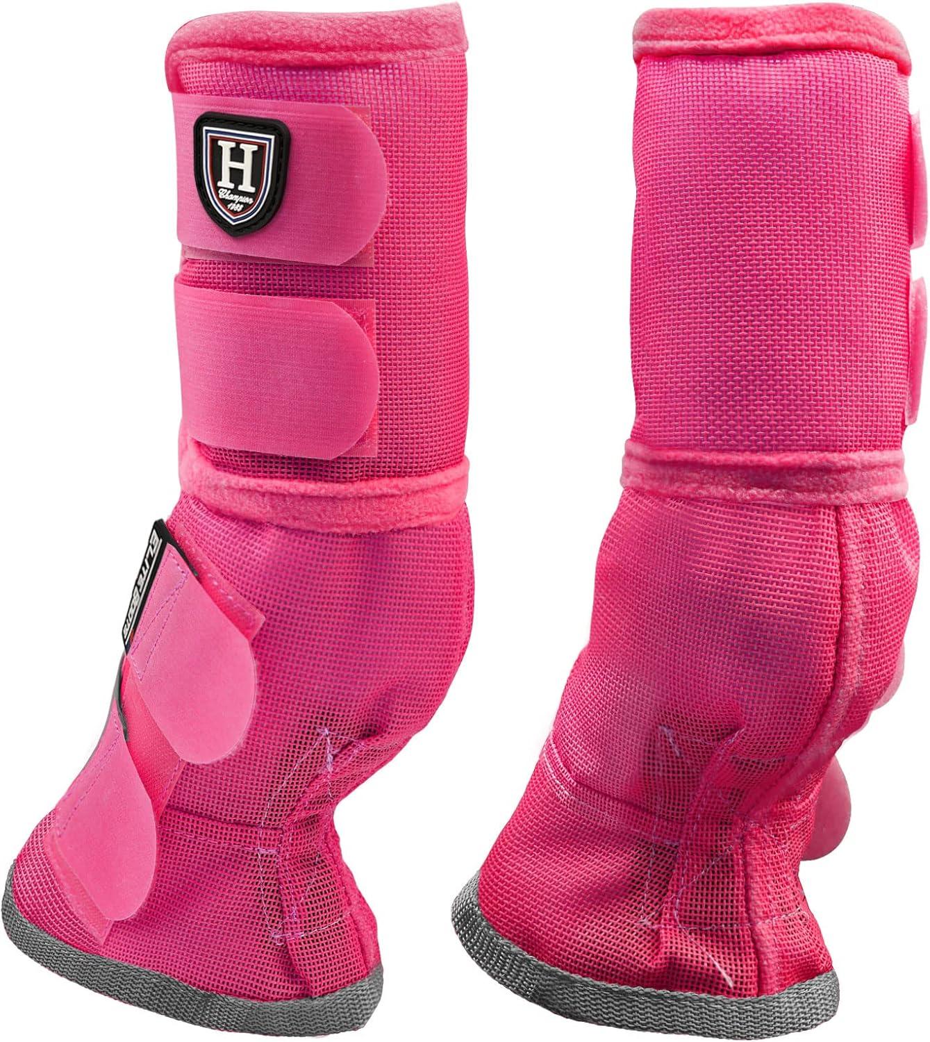 imageHarrison Howard Horse Fly Boots Perfect Contoured Fit Leg Guards Dense Mesh Boots with Ventilated Comfort Reliable Protection from Summer Elements Set of 4 Purple MMagenta