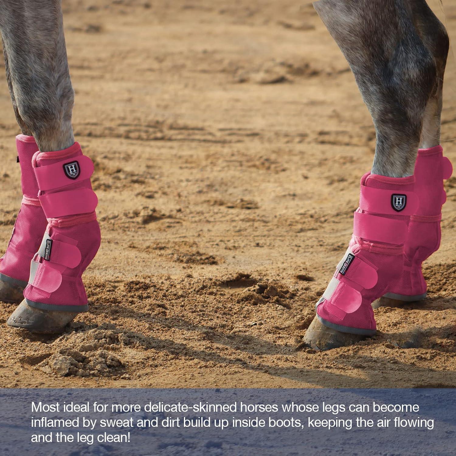 imageHarrison Howard Horse Fly Boots Perfect Contoured Fit Leg Guards Dense Mesh Boots with Ventilated Comfort Reliable Protection from Summer Elements Set of 4 Purple MMagenta