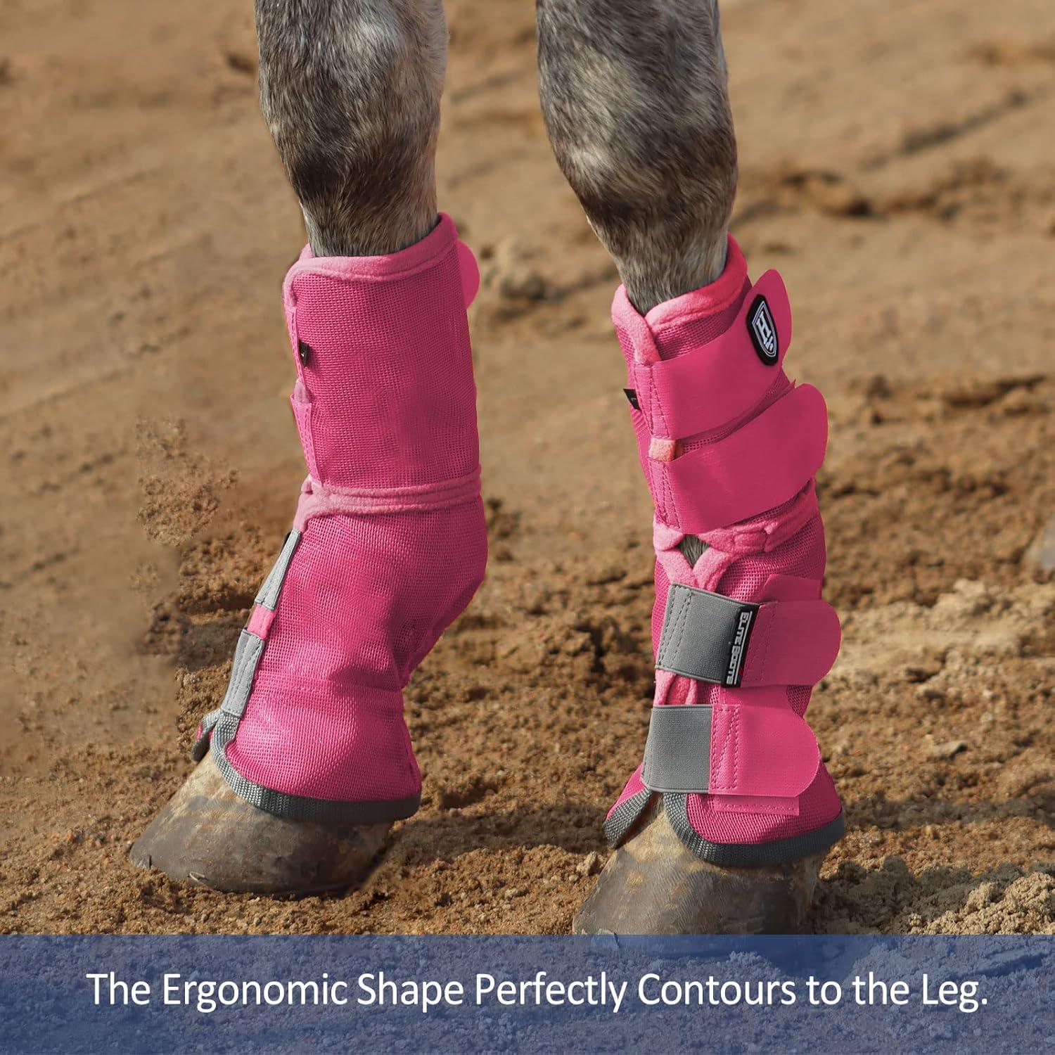 imageHarrison Howard Horse Fly Boots Perfect Contoured Fit Leg Guards Dense Mesh Boots with Ventilated Comfort Reliable Protection from Summer Elements Set of 4 Purple MMagenta