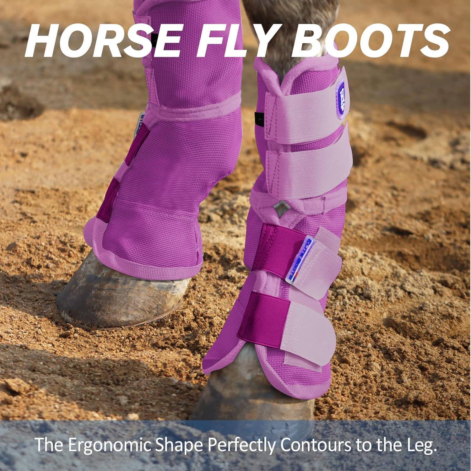 imageHarrison Howard Horse Fly Boots Perfect Contoured Fit Leg Guards Dense Mesh Boots with Ventilated Comfort Reliable Protection from Summer Elements Set of 4 Purple MPurple