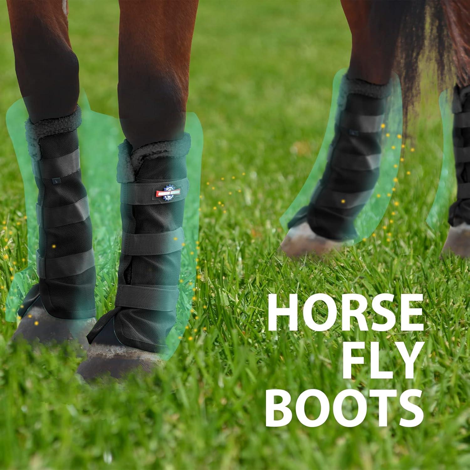 imageHarrison Howard Horse Fly Boots Summer Protection with Fleece Trim to Eliminate Rubbing Comfortable and Ventilating Mesh Leg Guards Set of 4 Mint LClassic Black