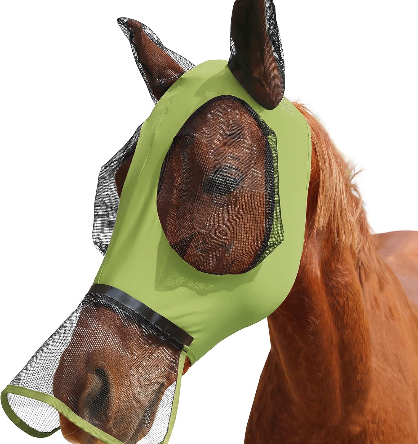 imageHarrison Howard Horse Fly Mask with Detachable Nose CoverLight Olive L Full Size