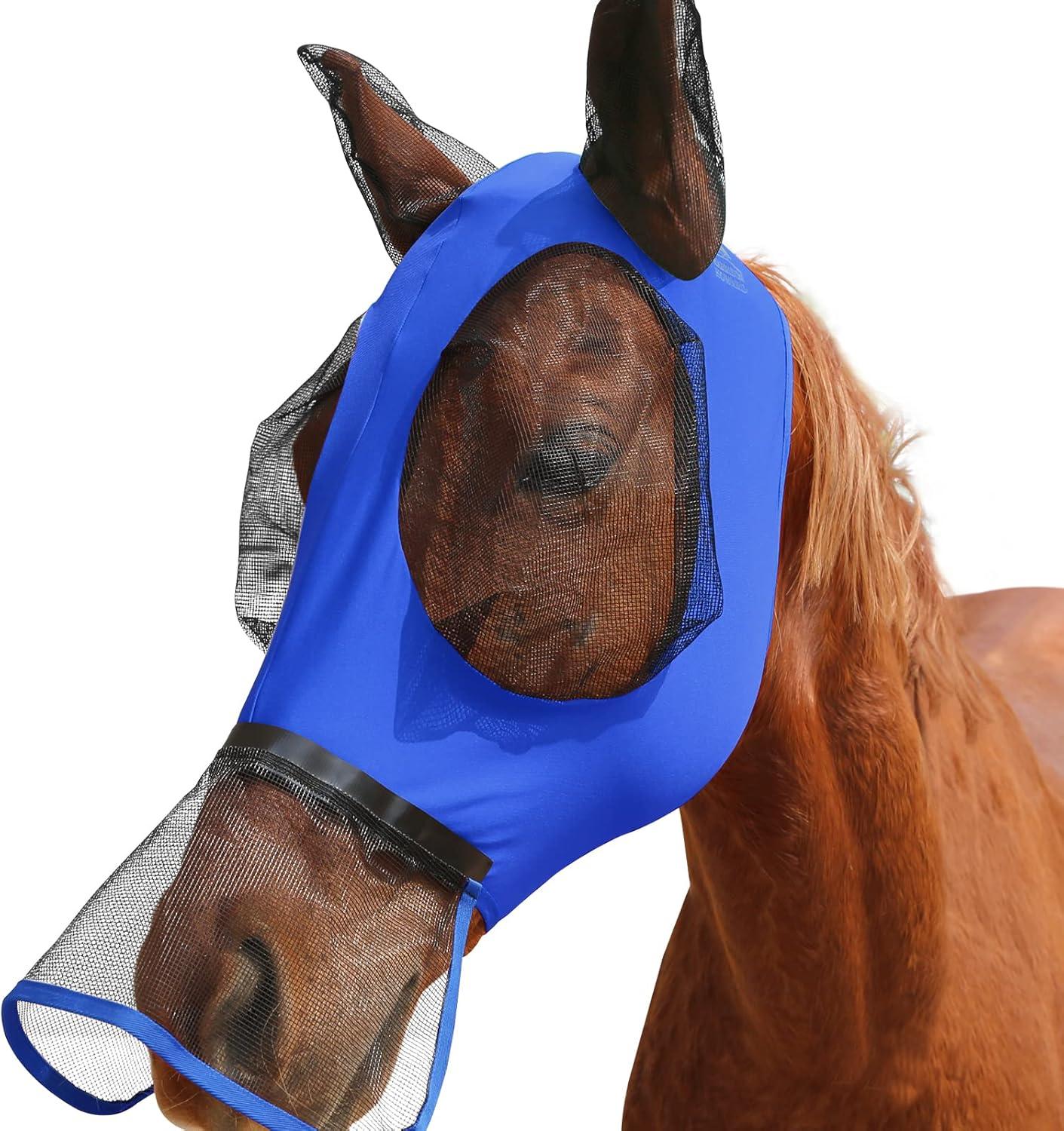 imageHarrison Howard Horse Fly Mask with Detachable Nose CoverRoyal Blue L Full Size