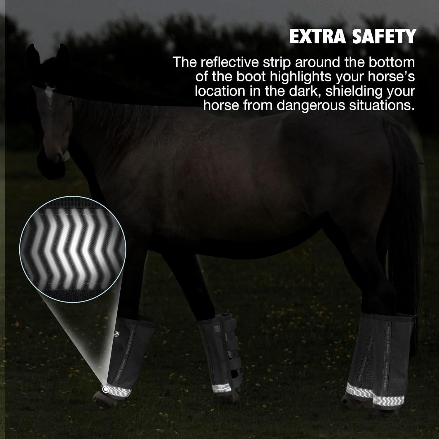 imageHarrison Howard LooseFitting Horse Fly Boots UVProtective Durable Fine Mesh Leggins with Reflective Strips Set of 4Black