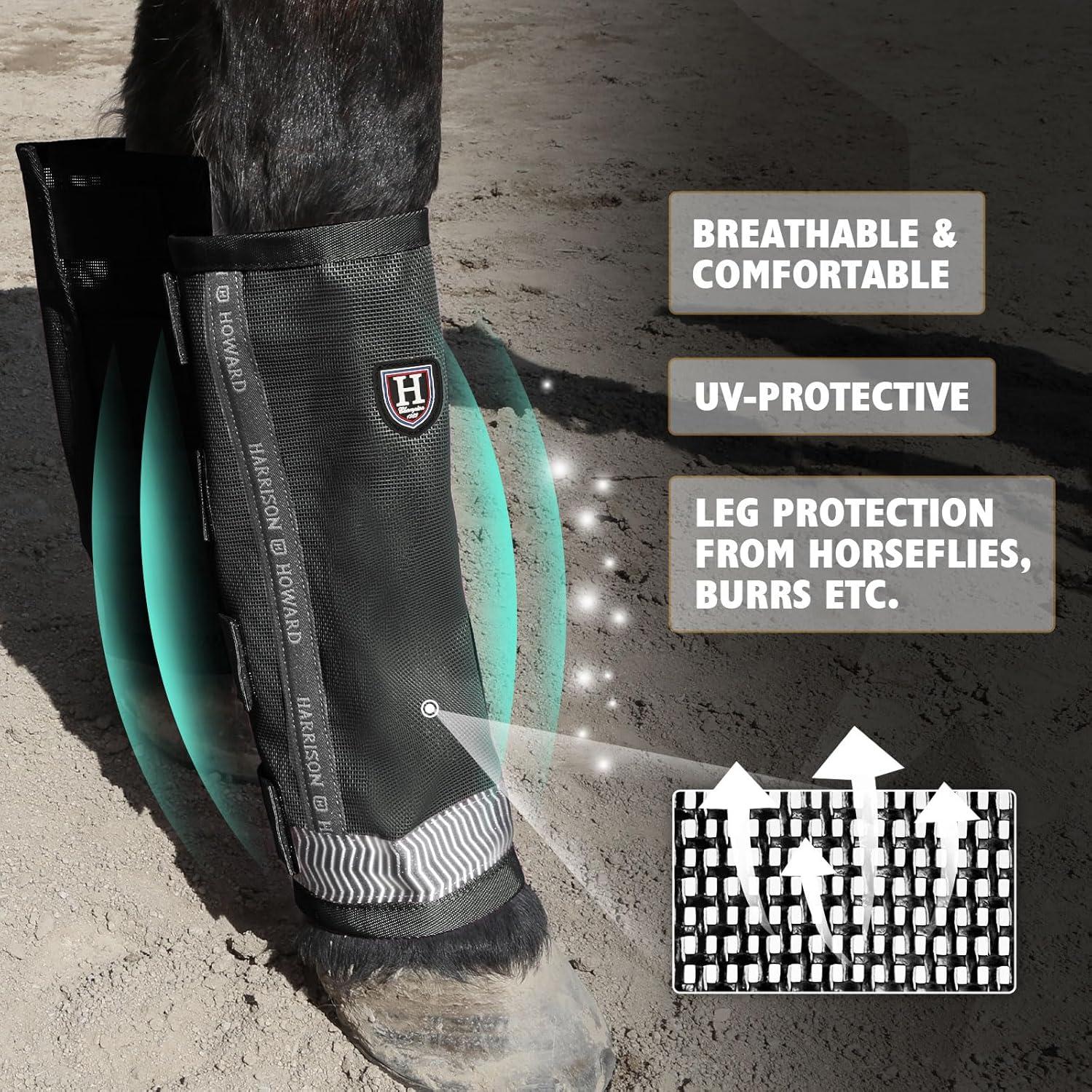 imageHarrison Howard LooseFitting Horse Fly Boots UVProtective Durable Fine Mesh Leggins with Reflective Strips Set of 4Black