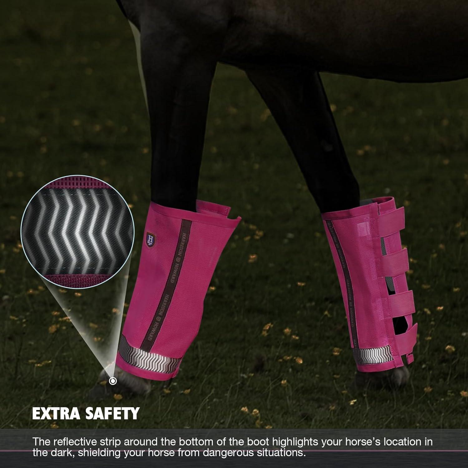 imageHarrison Howard LooseFitting Horse Fly Boots UVProtective Durable Fine Mesh Leggins with Reflective Strips Set of 4Magenta