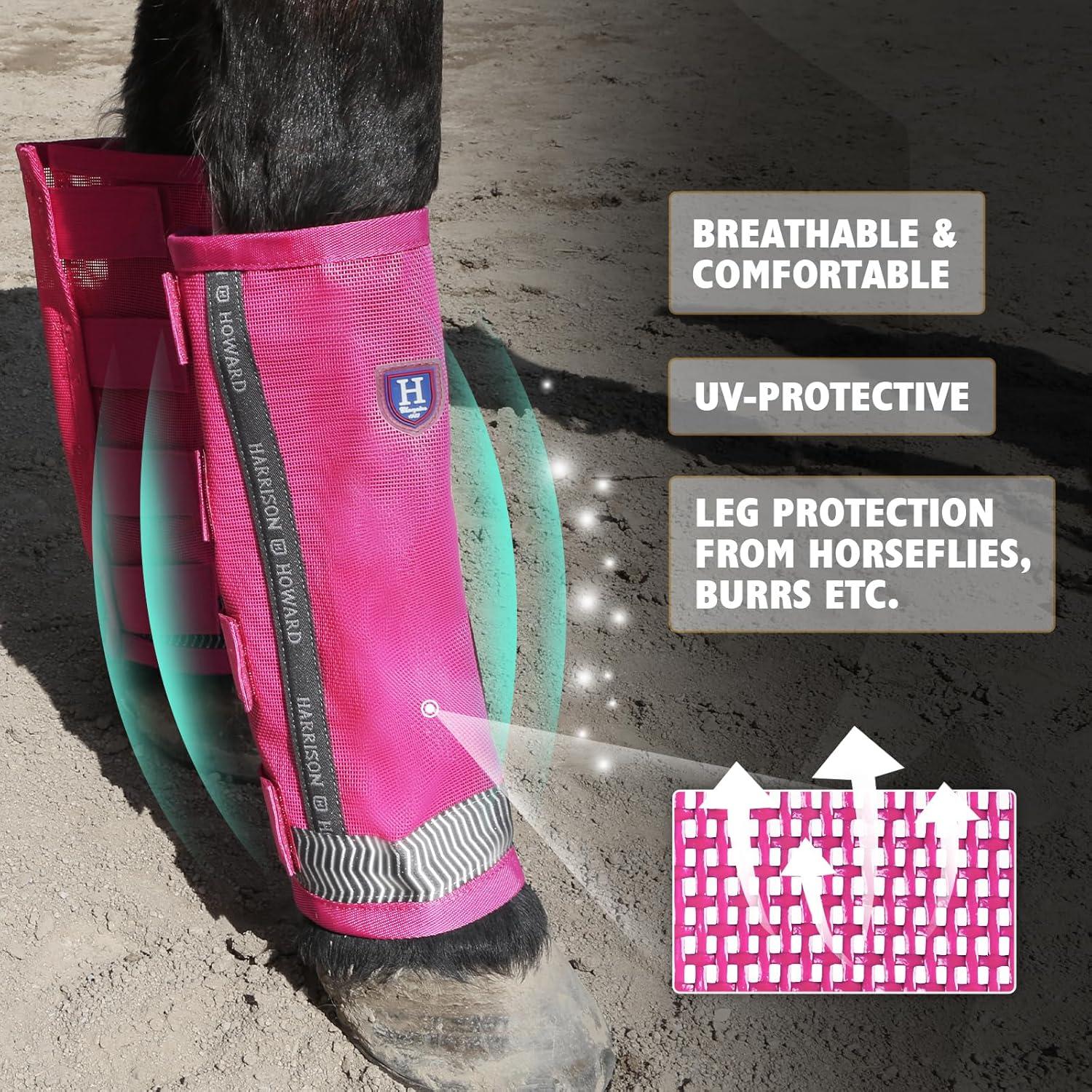 imageHarrison Howard LooseFitting Horse Fly Boots UVProtective Durable Fine Mesh Leggins with Reflective Strips Set of 4Magenta