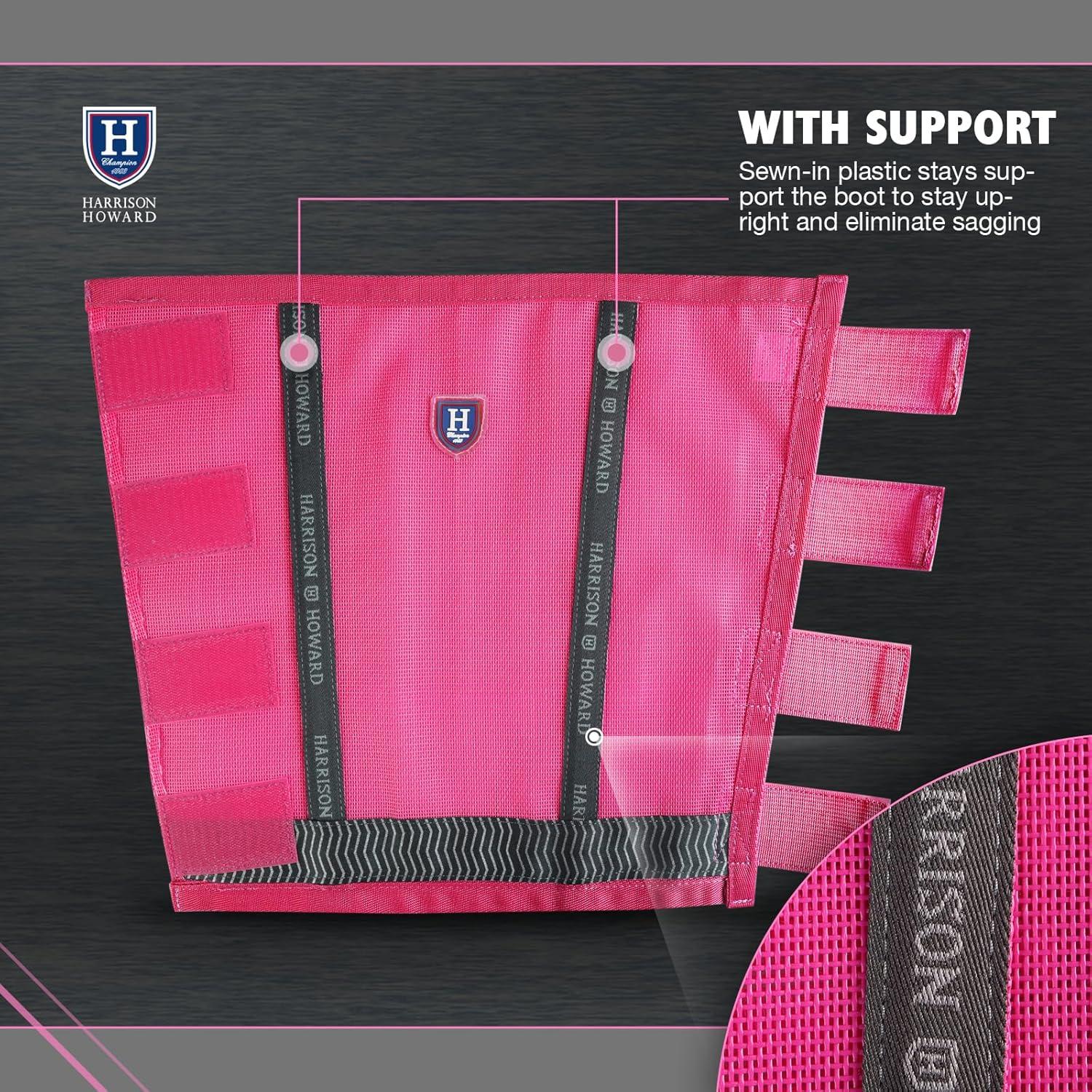 imageHarrison Howard LooseFitting Horse Fly Boots UVProtective Durable Fine Mesh Leggins with Reflective Strips Set of 4Magenta