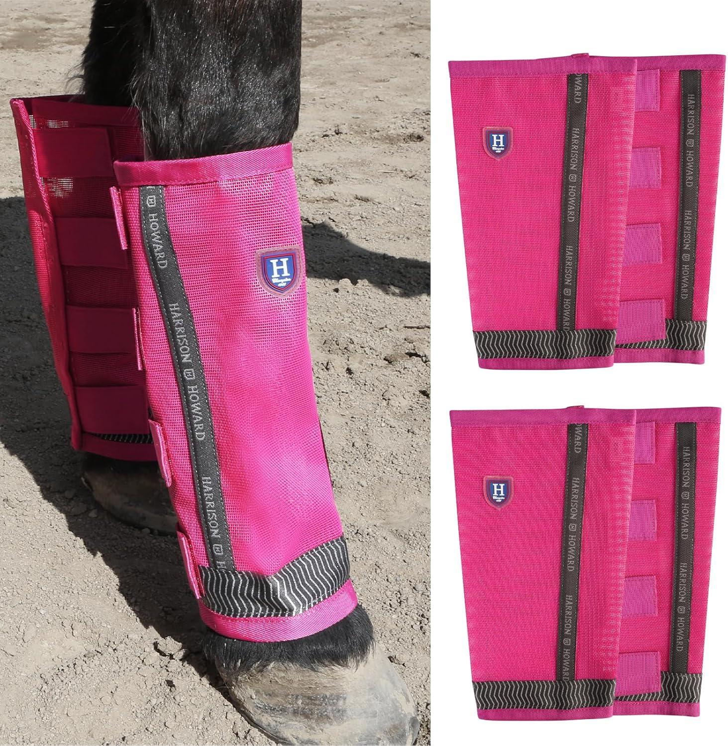 imageHarrison Howard LooseFitting Horse Fly Boots UVProtective Durable Fine Mesh Leggins with Reflective Strips Set of 4Magenta