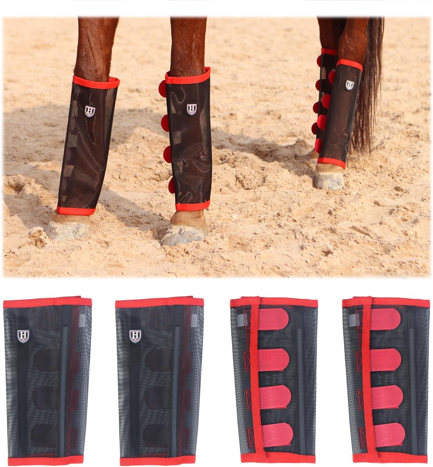 imageHarrison Howard LooseFitting Horse Fly Leggings Breathable TearResistant Fine Mesh Leg Guards Stayon Comfortable Fly Boots Set of 4Red