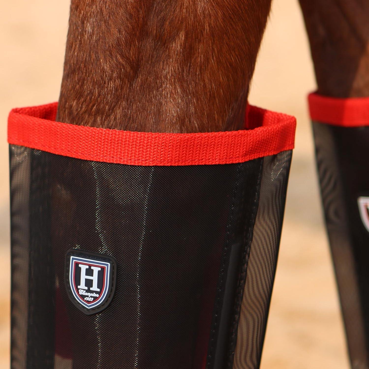 imageHarrison Howard LooseFitting Horse Fly Leggings Breathable TearResistant Fine Mesh Leg Guards Stayon Comfortable Fly Boots Set of 4Red