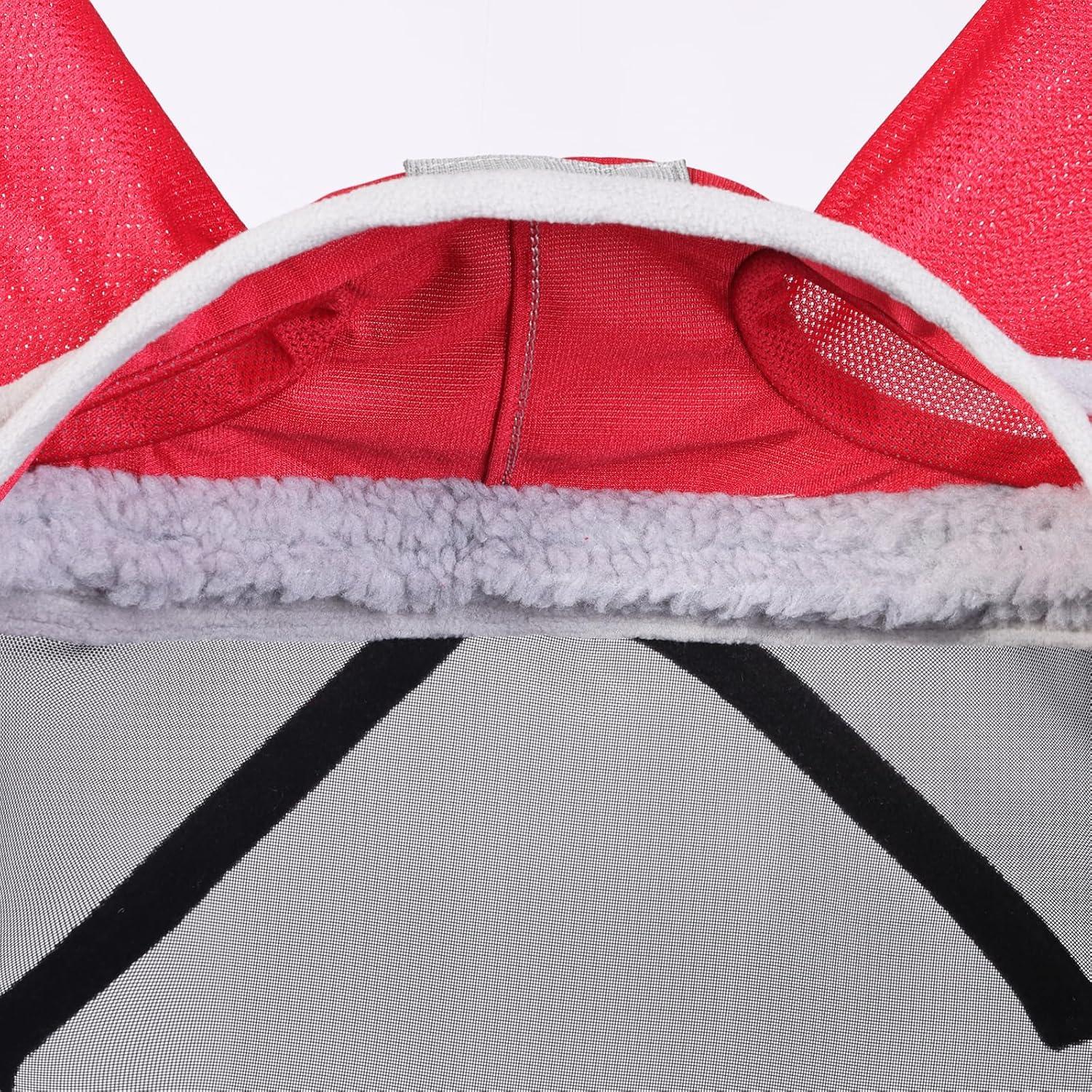 imageHarrison Howard Pro Luminous Horse Fly Mask Long Nose with Ears UV Protection for Horse Azure BlueSilver LRed