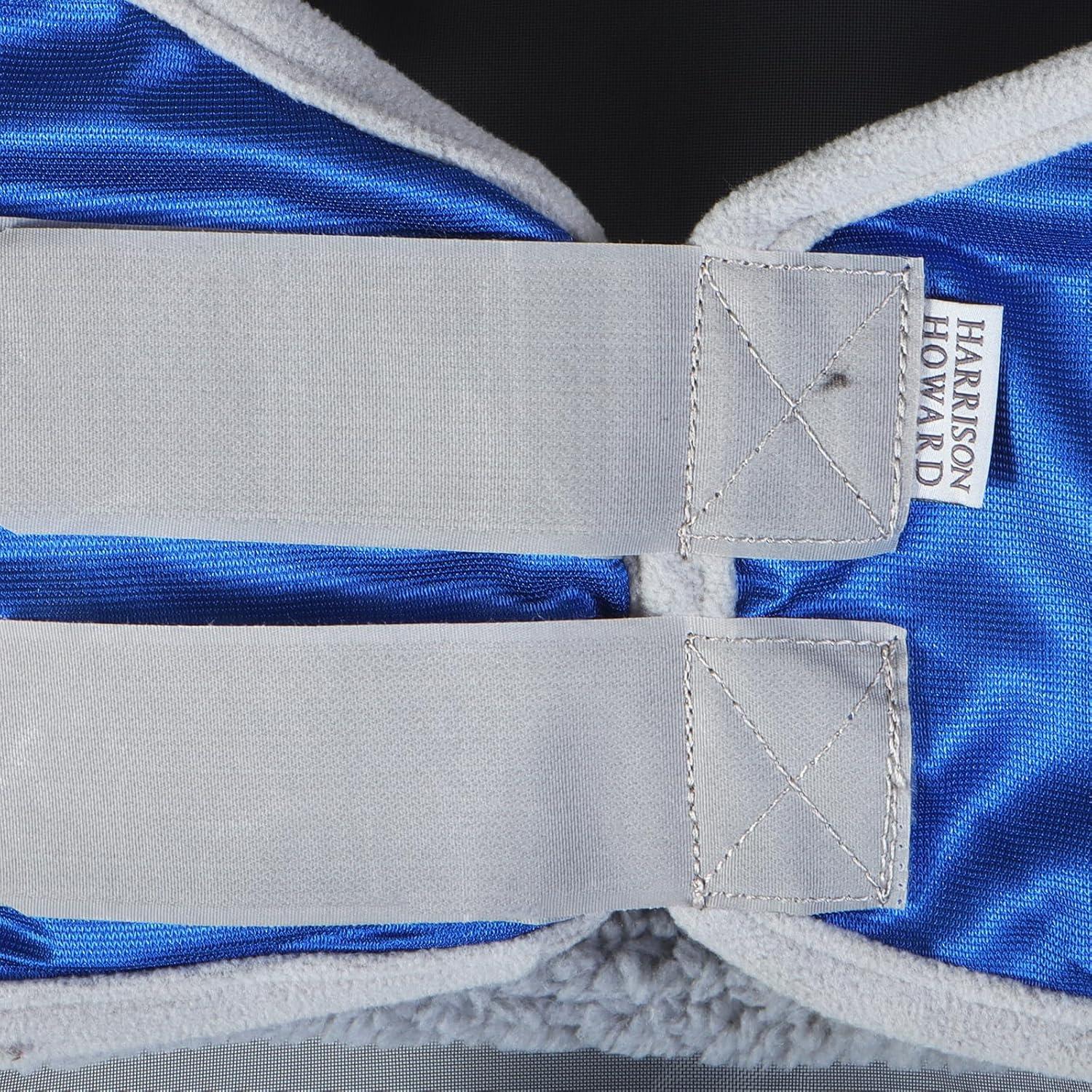 imageHarrison Howard Pro Luminous Horse Fly Mask Long Nose with Ears UV Protection for Horse Azure BlueSilver LSignature Blue