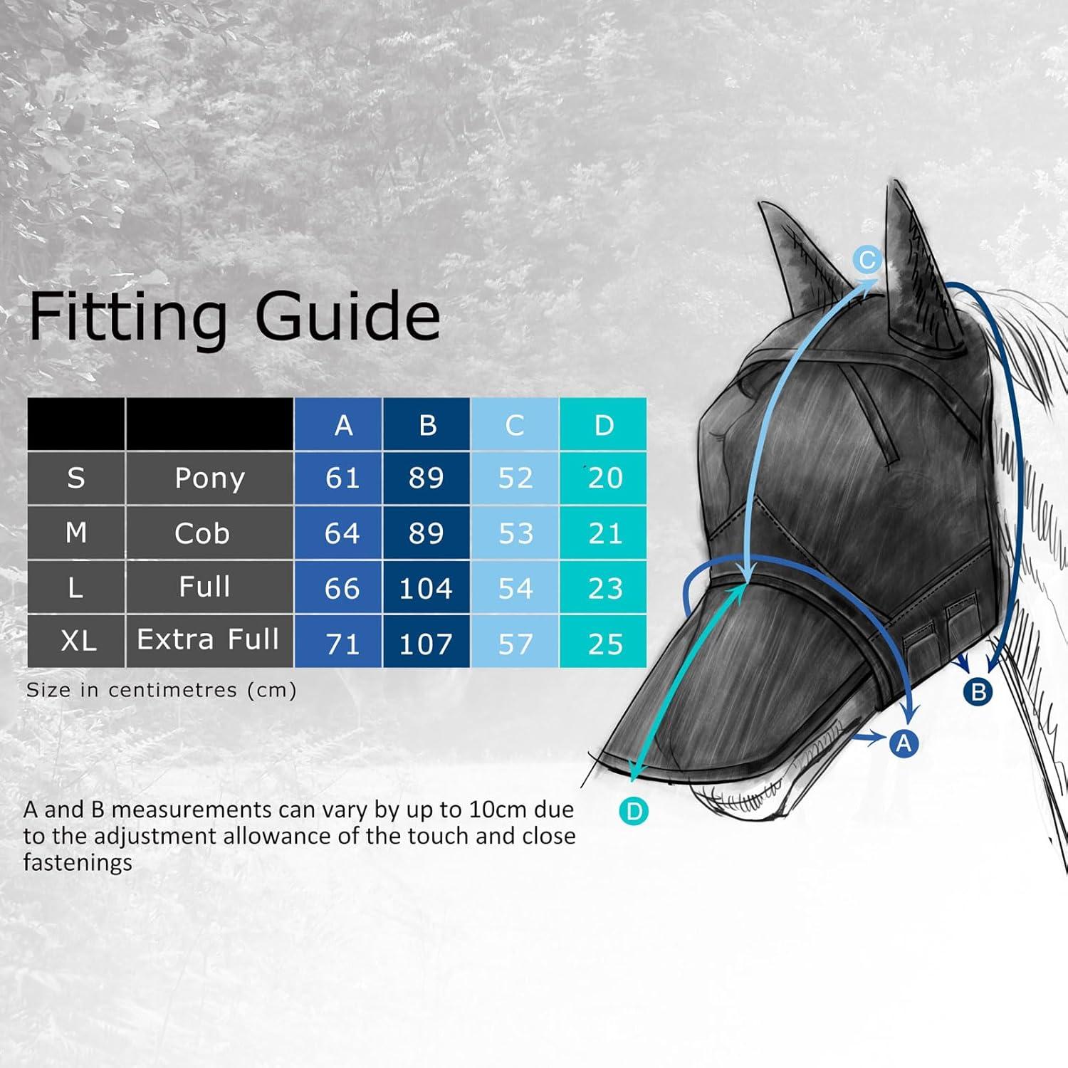 imageHarrison Howard Pro Luminous Horse Fly Mask Long Nose with Ears UV Protection for Horse Azure BlueSilver LSignature Blue