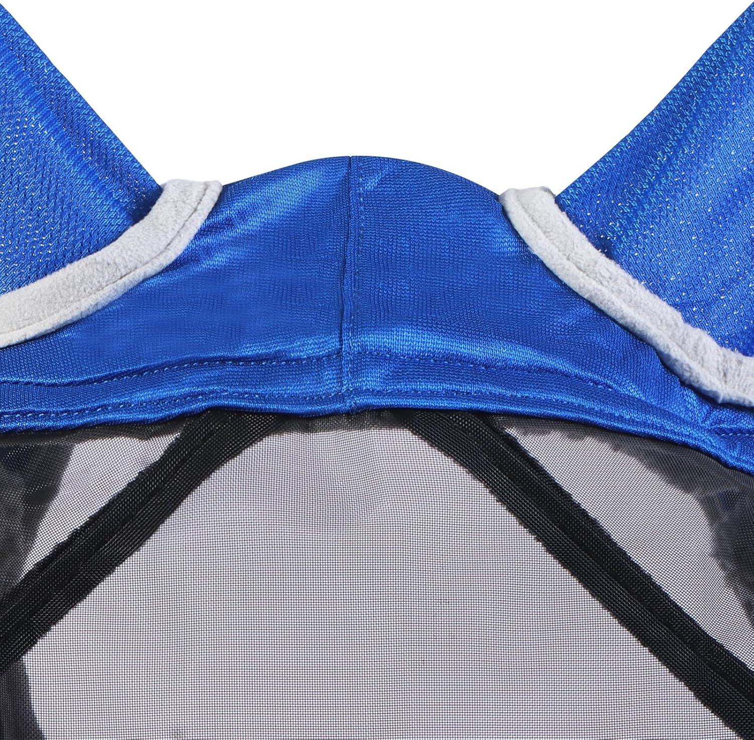 imageHarrison Howard Pro Luminous Horse Fly Mask Long Nose with Ears UV Protection for Horse Azure BlueSilver LSignature Blue