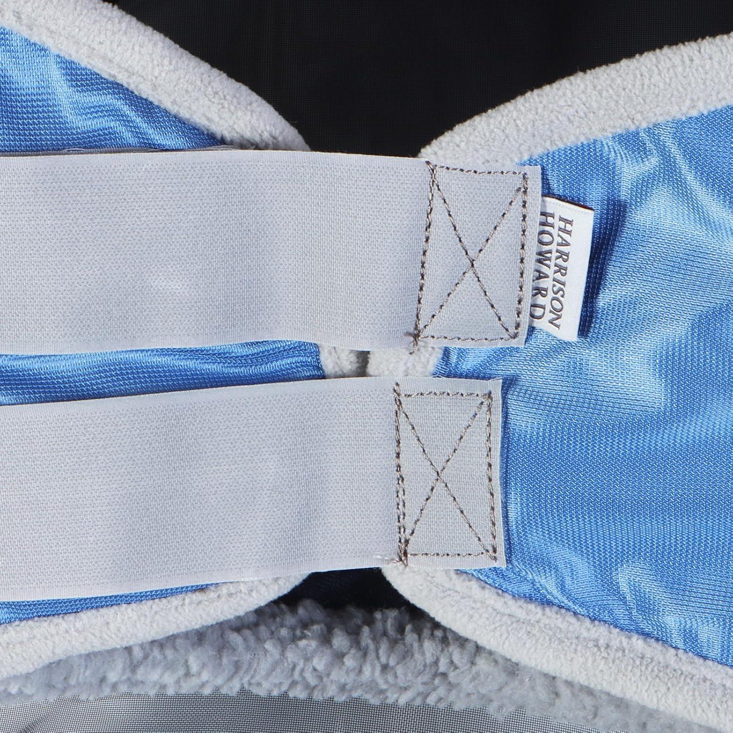 imageHarrison Howard Pro Luminous Horse Fly Mask Long Nose with Ears UV Protection for Horse Azure BlueSilver LVoodoo Blue