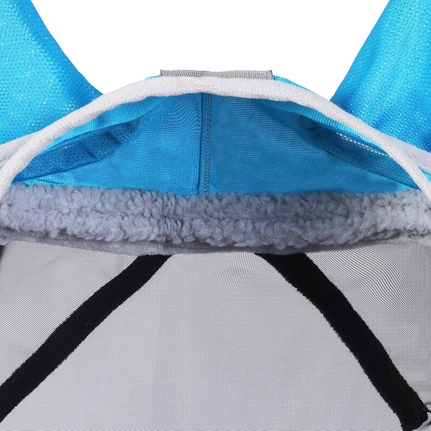 imageHarrison Howard Pro Luminous Horse Fly Mask Long Nose with Ears UV Protection for Horse Azure BlueSilver LVoodoo Blue