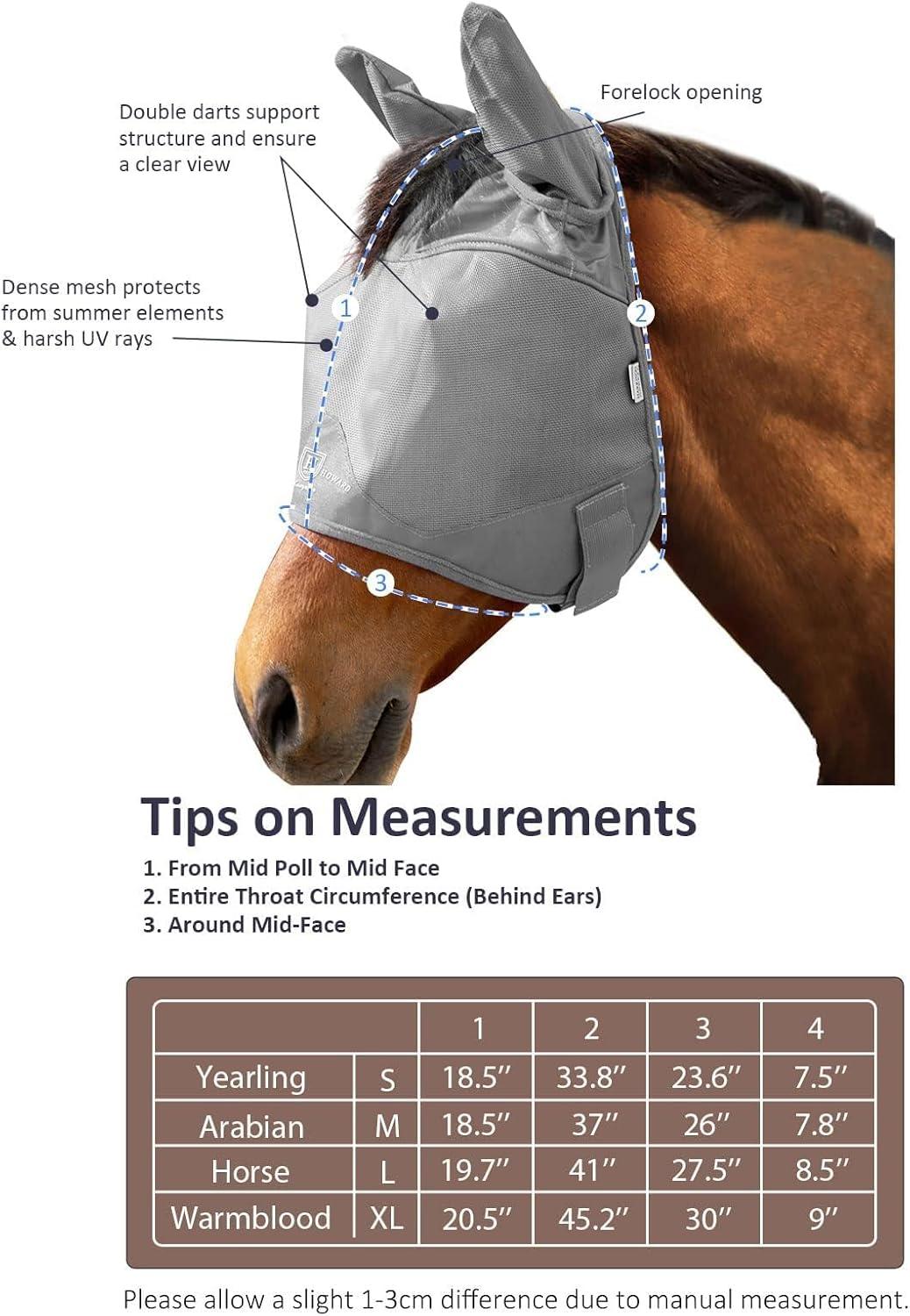 imageHarrison Howard UVproof MultiFunction Fabrics Thick Fleece Padding Horse Fly Mask Half Face with Ears Mint Horse LargeOriginal Grey