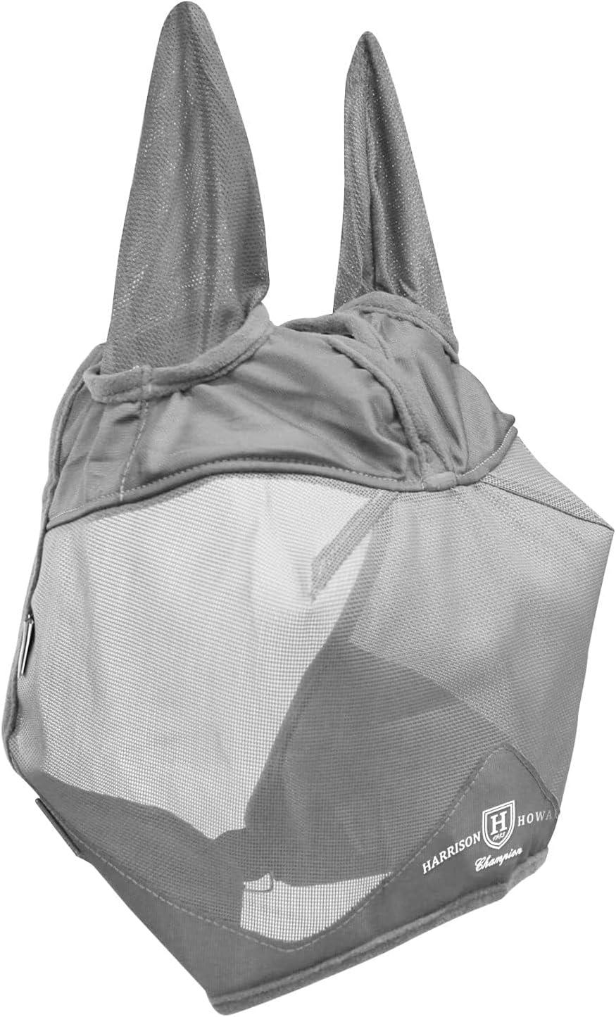 imageHarrison Howard UVproof MultiFunction Fabrics Thick Fleece Padding Horse Fly Mask Half Face with Ears Mint Horse LargeOriginal Grey