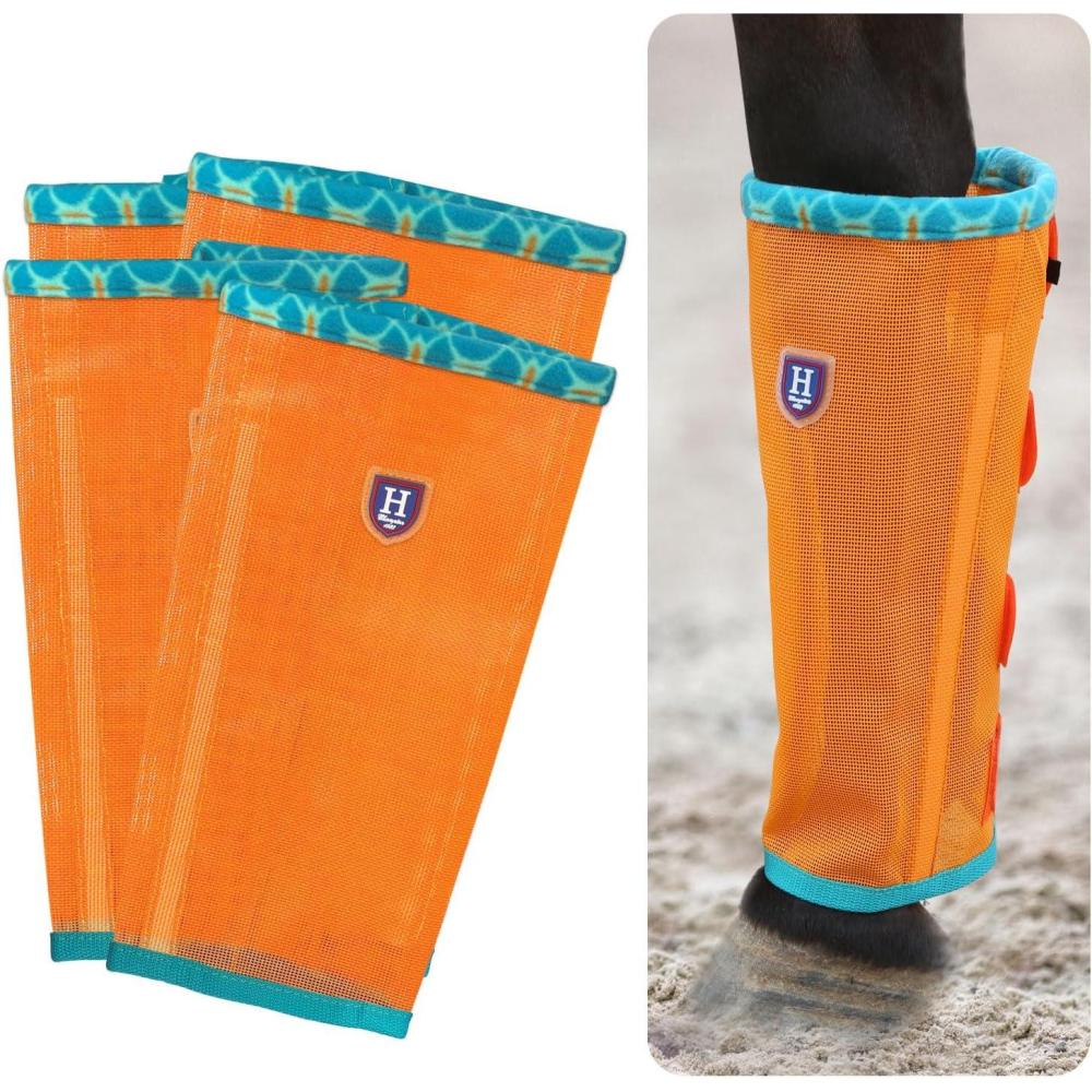 imageFine Mesh Fly Boots Loose Fitting ampamp NonSlip Horse Fly Leggings Fleece Air Flow Set of 4Soft Orange
