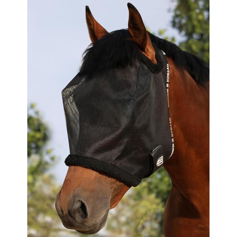 imageHarrison Howard All Round Mesh Horse Fly Mask UV Protective with Fleece Padded Edging Vibrant Orange LBlack