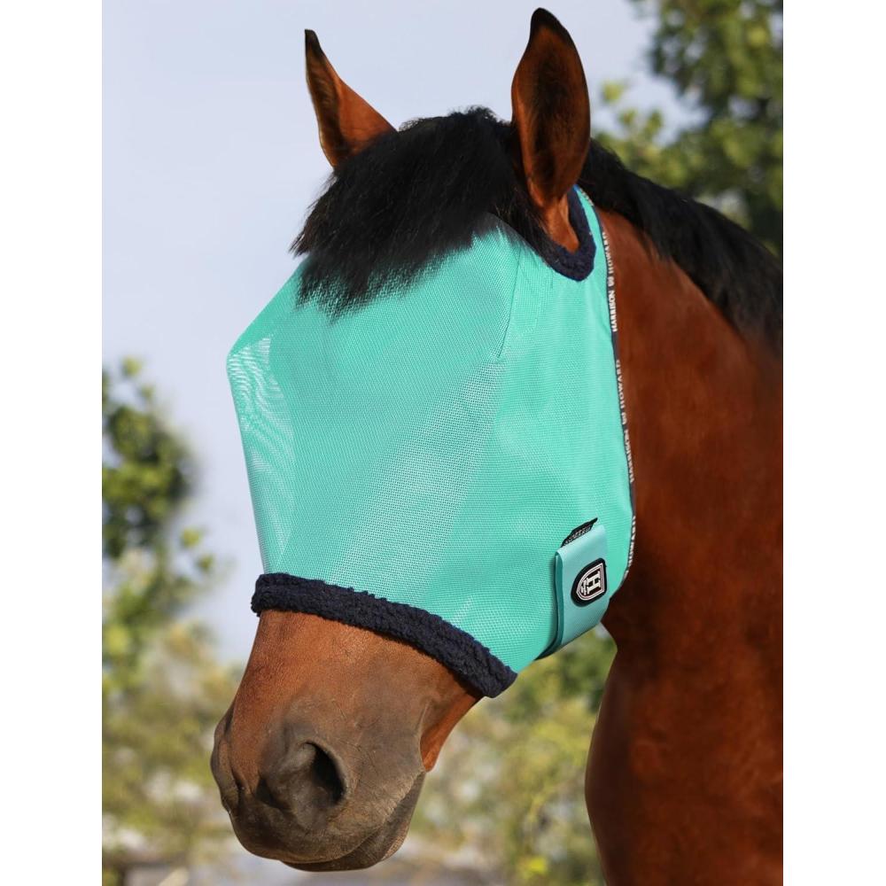 imageHarrison Howard All Round Mesh Horse Fly Mask UV Protective with Fleece Padded Edging Vibrant Orange LMint