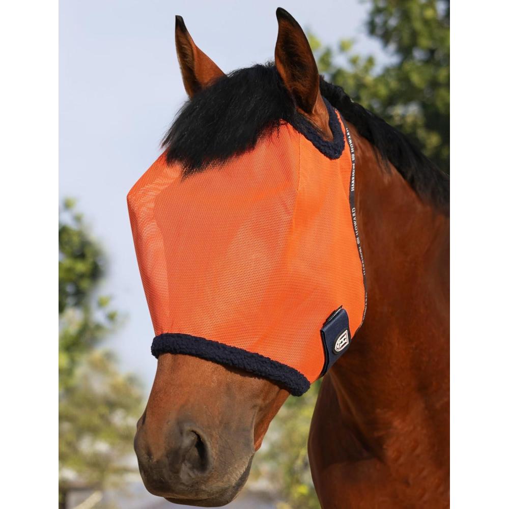 imageHarrison Howard All Round Mesh Horse Fly Mask UV Protective with Fleece Padded Edging Vibrant Orange LVibrant Orange
